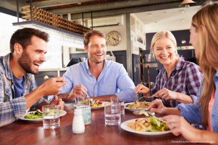 Group of friends eating at a restaurant