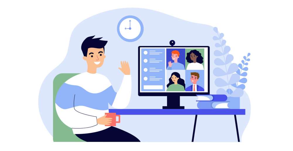 Strategies to motivate your remote team 2 illustration remote workers guy table